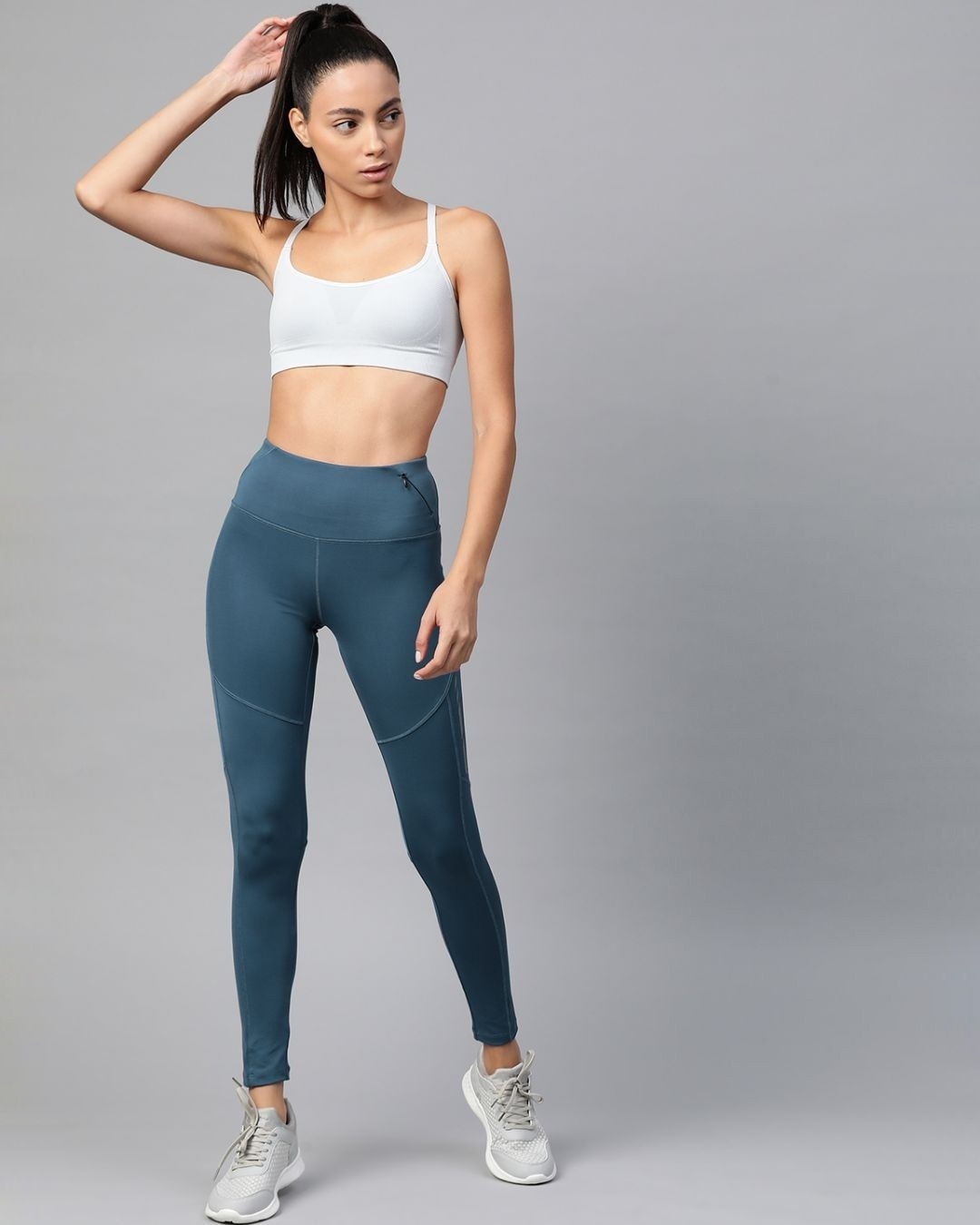 Shop Women's Teal Blue Solid Cropped Tights