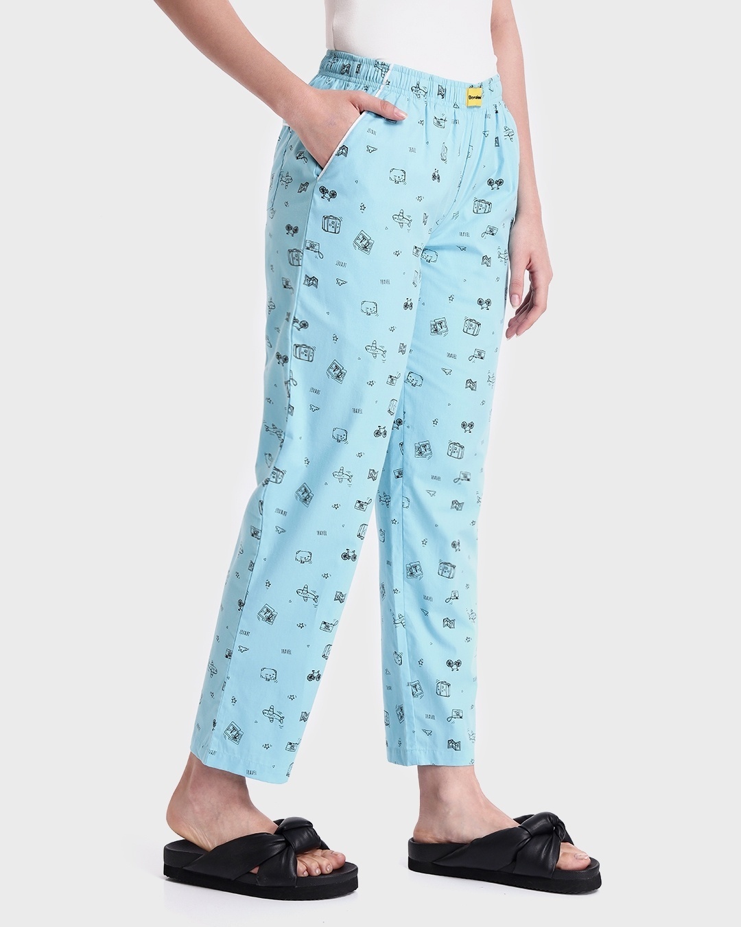 Shop Women's Blue All Over Travel Doodle Printed Pyjama-Back