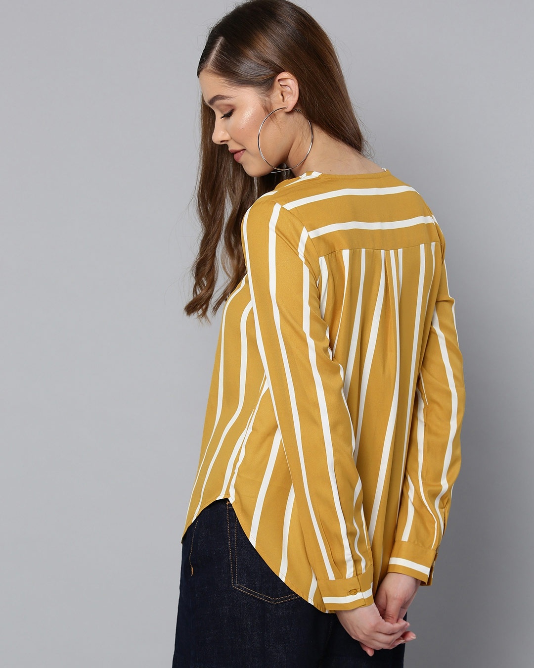 Shop Women's V Neck Full Sleeve Striped Top-Back