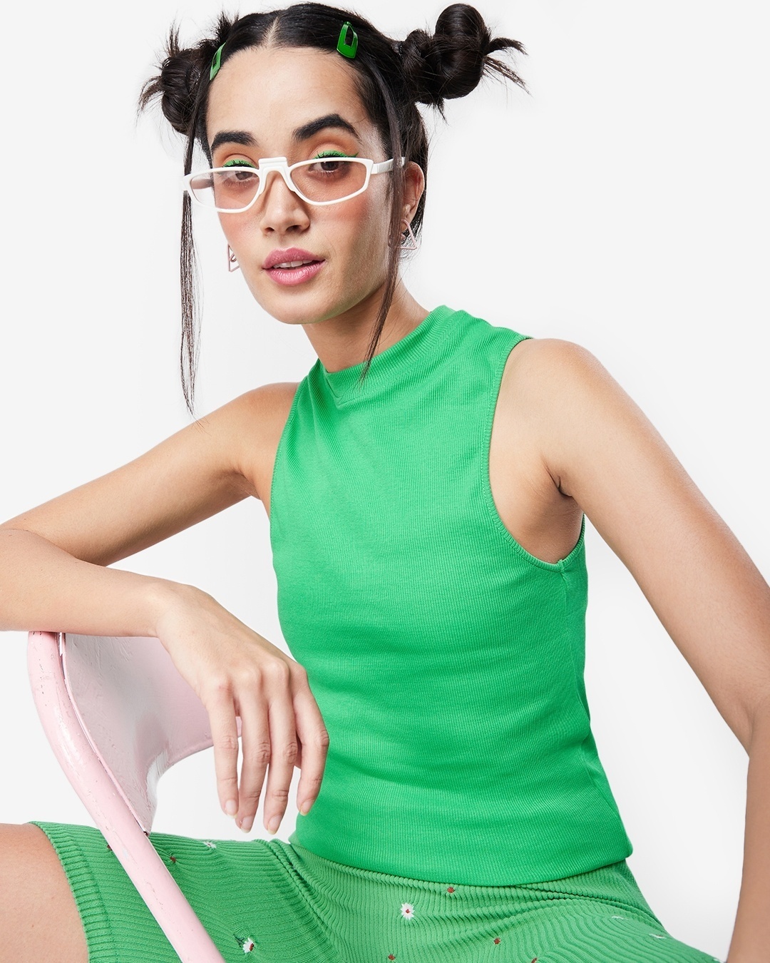 Shop Women's Varsity Green High Neck Slim Fit Tank Top-Front
