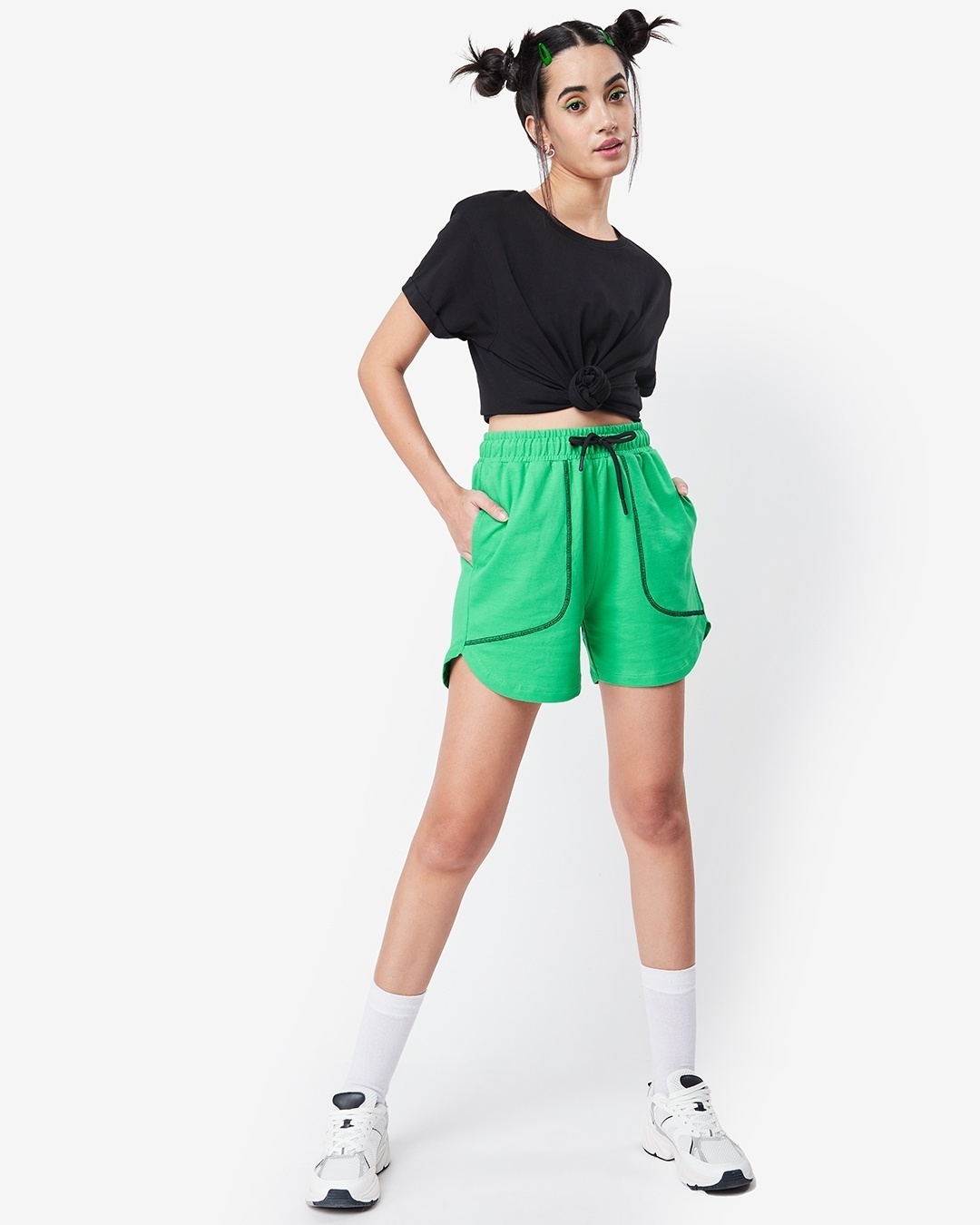 Shop Women's Varsity Green Mesh Shorts-Full