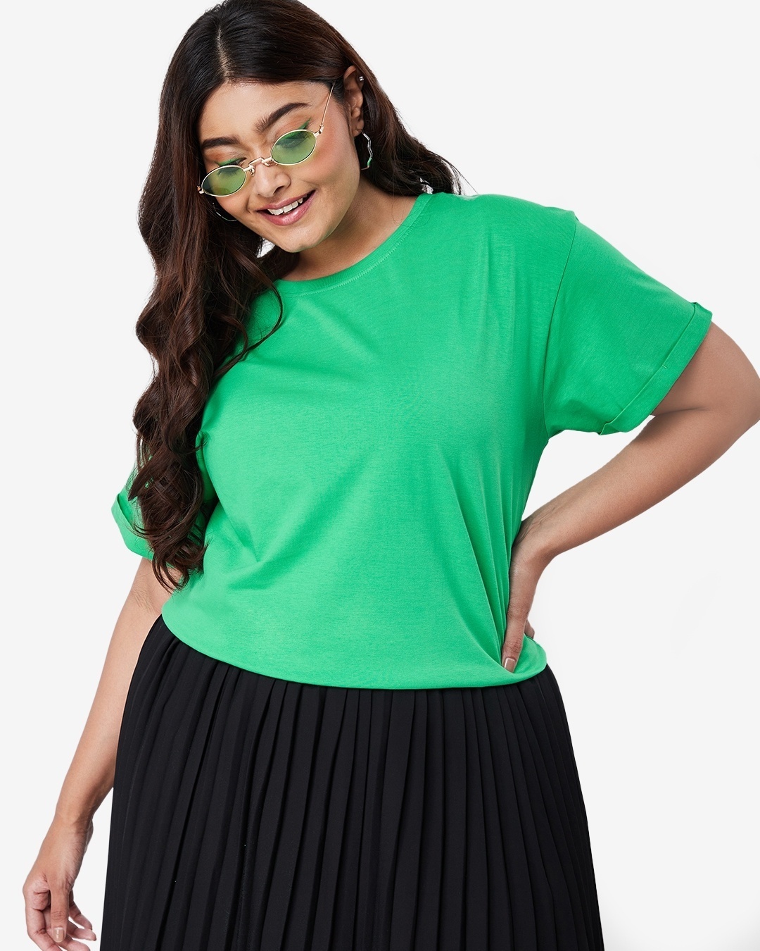 Shop Women's Varsity Green Plus Size Boyfriend T-shirt-Front
