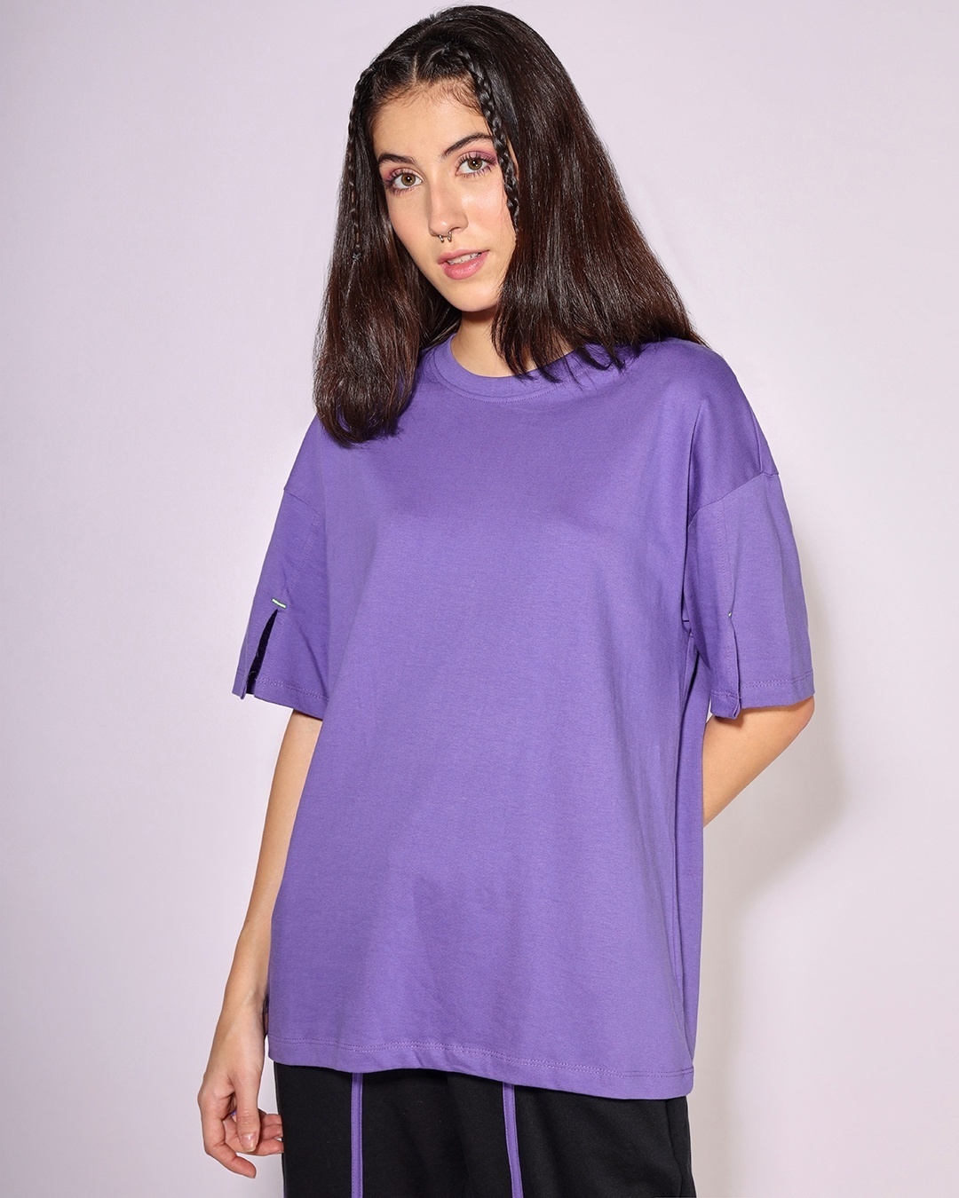 Shop Women's Very Peri Sleeve Slit Oversized Plus Size T-shirt-Front