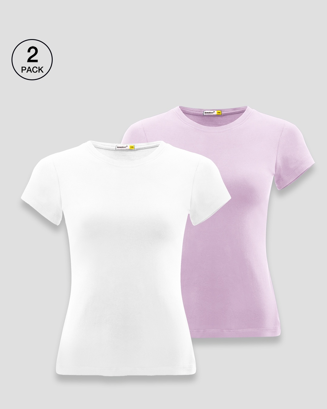 Shop Women's Whit & Purple Slim Fit T-shirt Pack of 2-Front