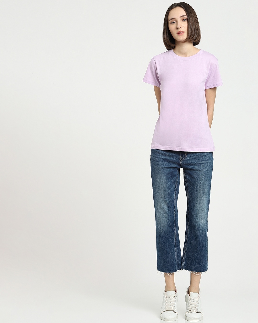 Shop Women's Whit & Purple Slim Fit T-shirt Pack of 2