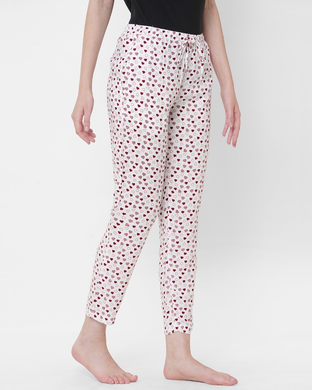 Shop Women's White All Over Heart Printed Lounge Pants-Full