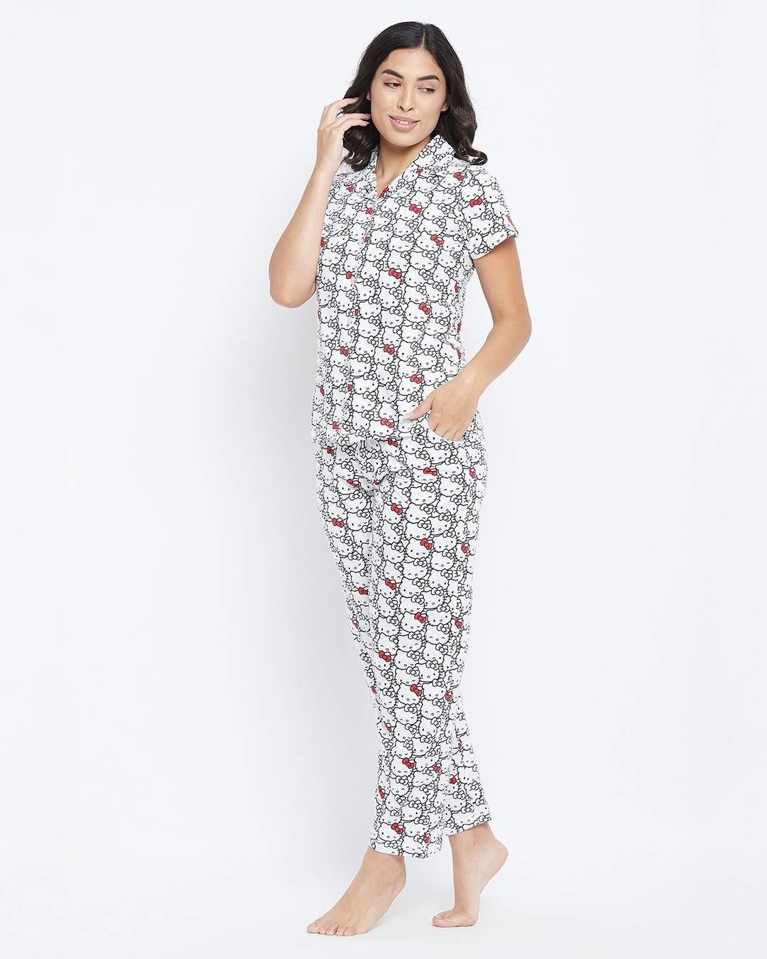 Shop Women's White All Over Hello Kitty Printed Nightsuit-Full