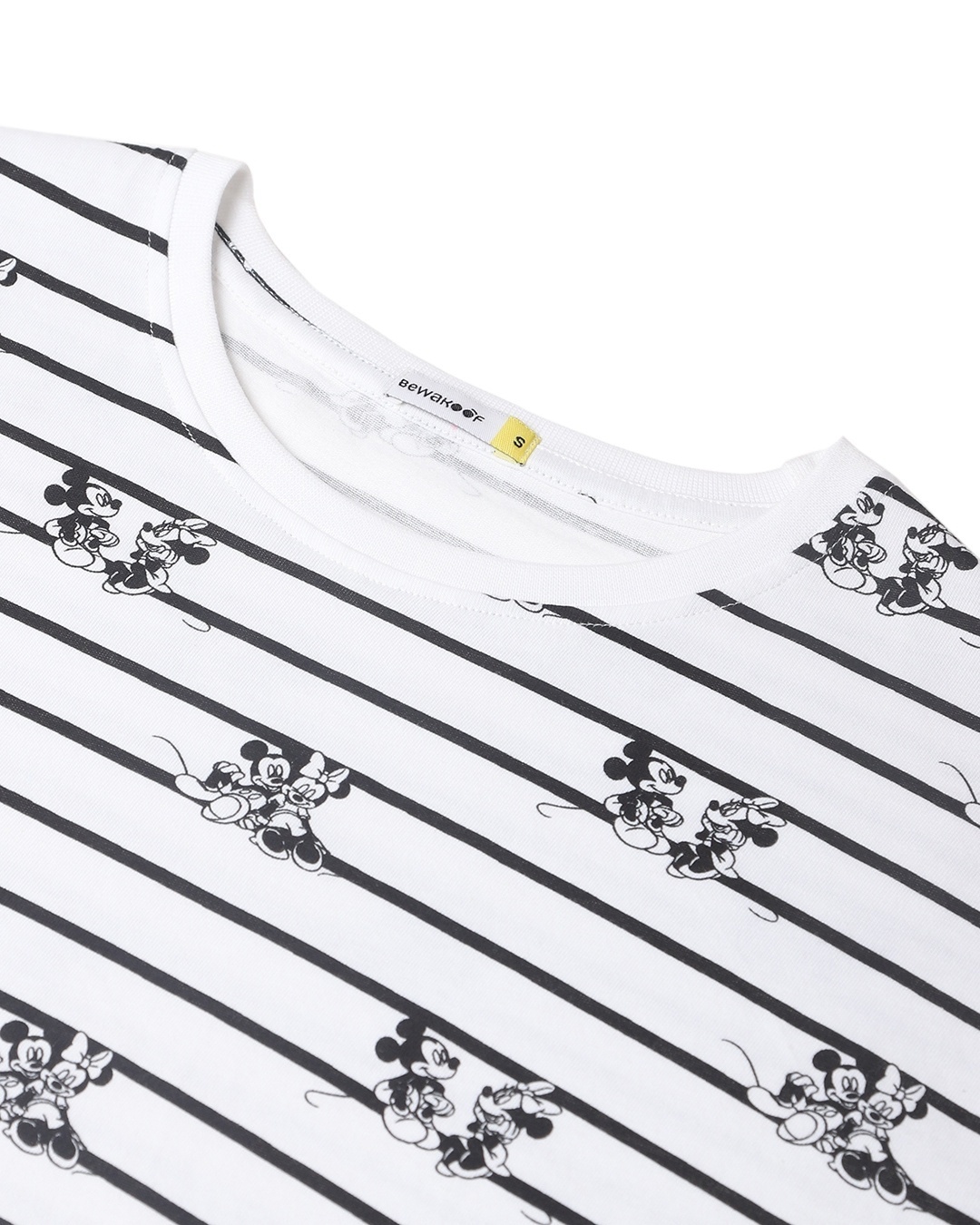 Shop Women's White All Over Mickey & Minnie Printed Stripe Boyfriend T-shirt