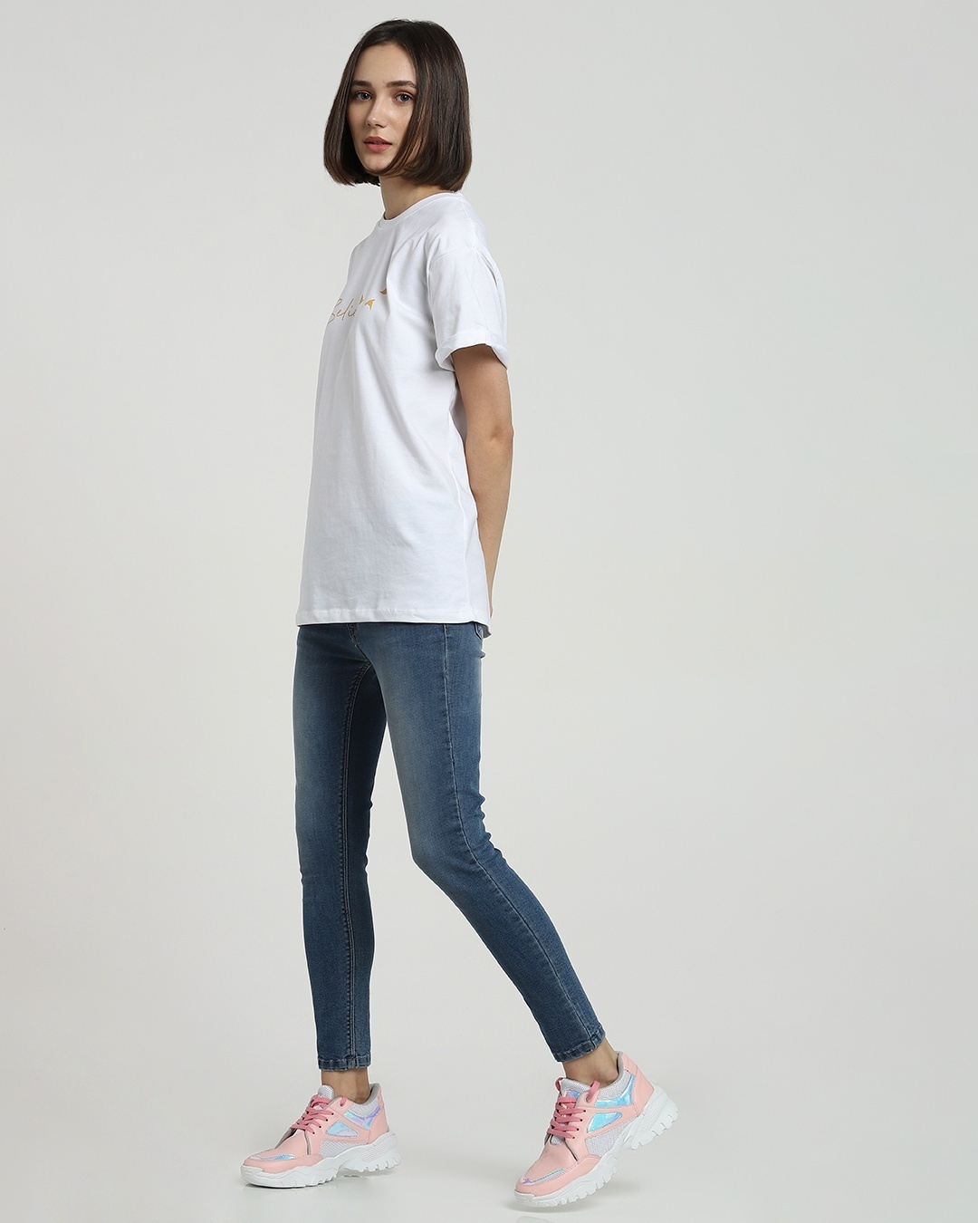 Shop Women's White Believe Typography Boyfriend T-shirt-Full