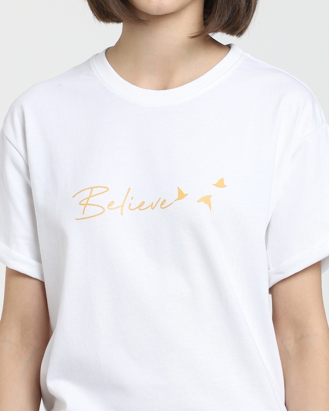 Shop Women's White Believe Typography Boyfriend T-shirt