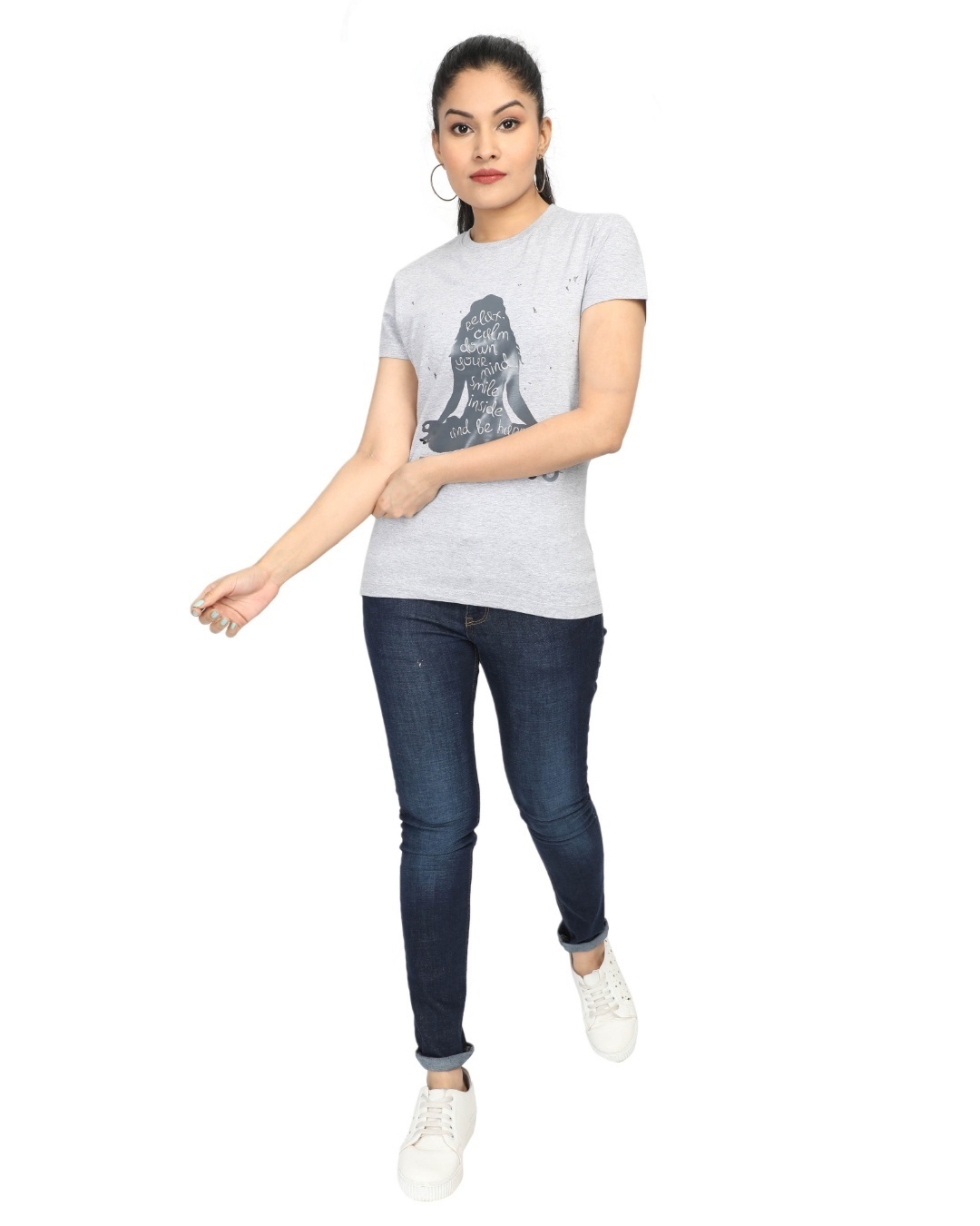 Shop Women's White Bengaluru Yoga Print Cotton T-shirt