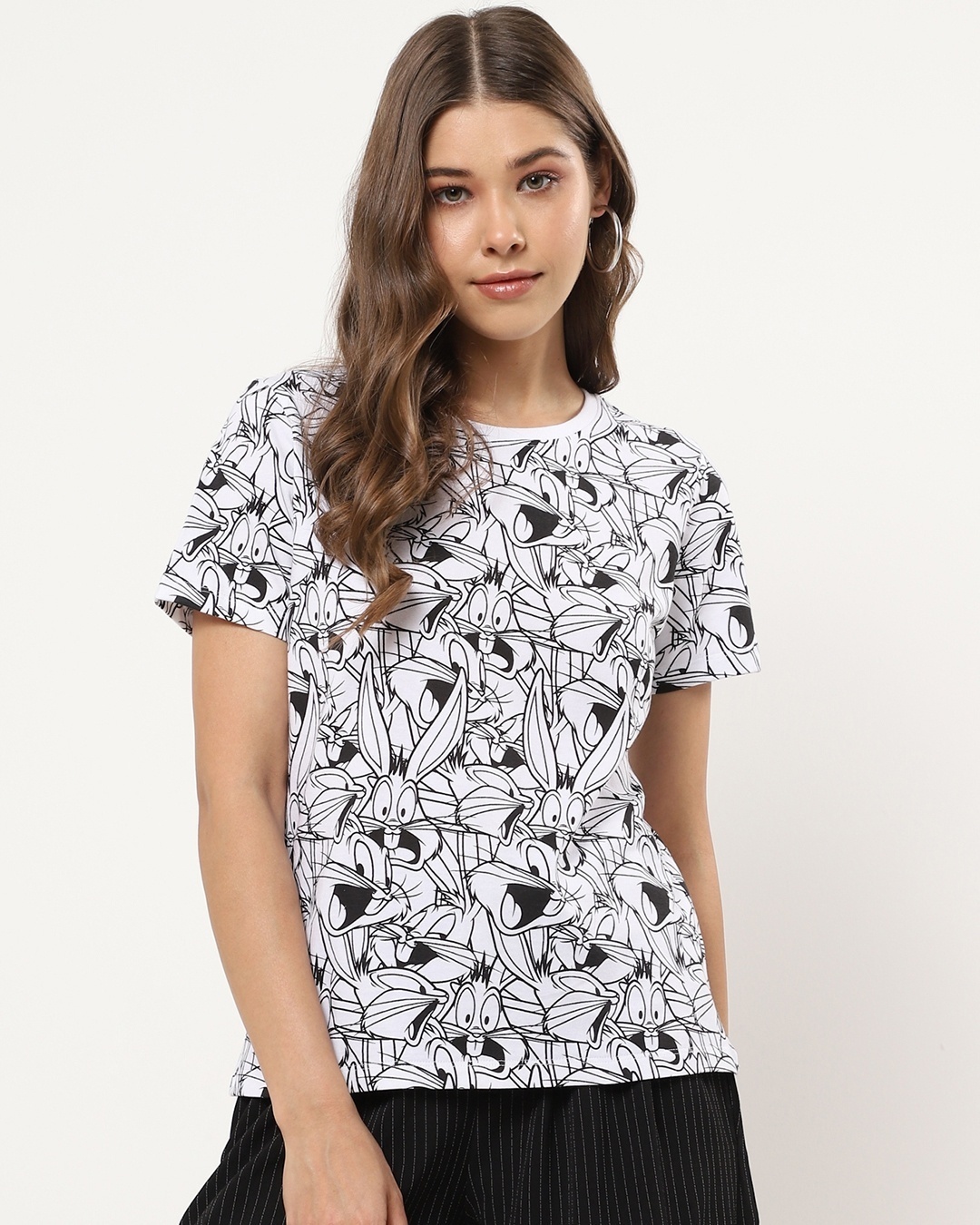 Shop Women's White Bugs Bunny All Over Printed T-shirt-Front