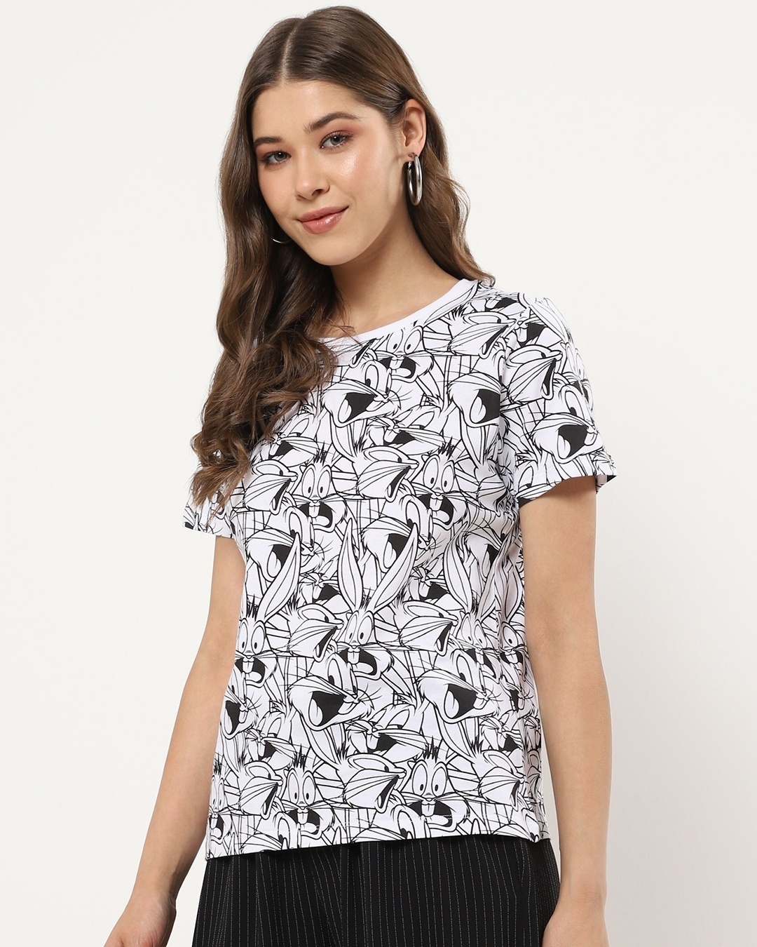 Shop Women's White Bugs Bunny All Over Printed T-shirt-Back
