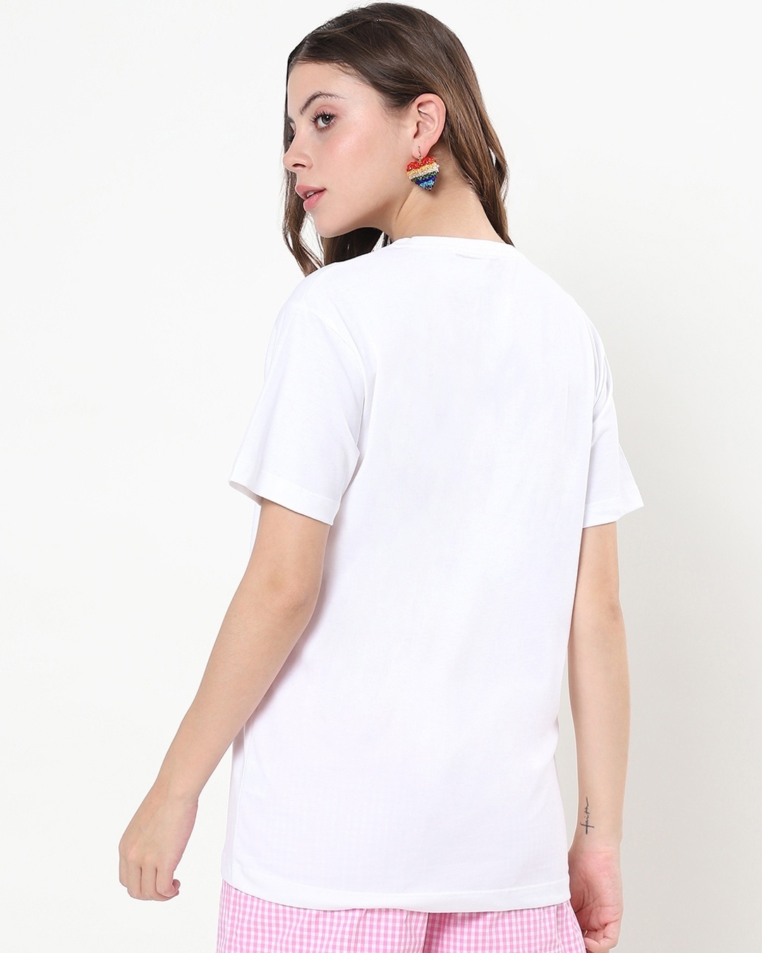 Shop Women's White Choose Love Typography Boyfriend Fit T-shirt-Back