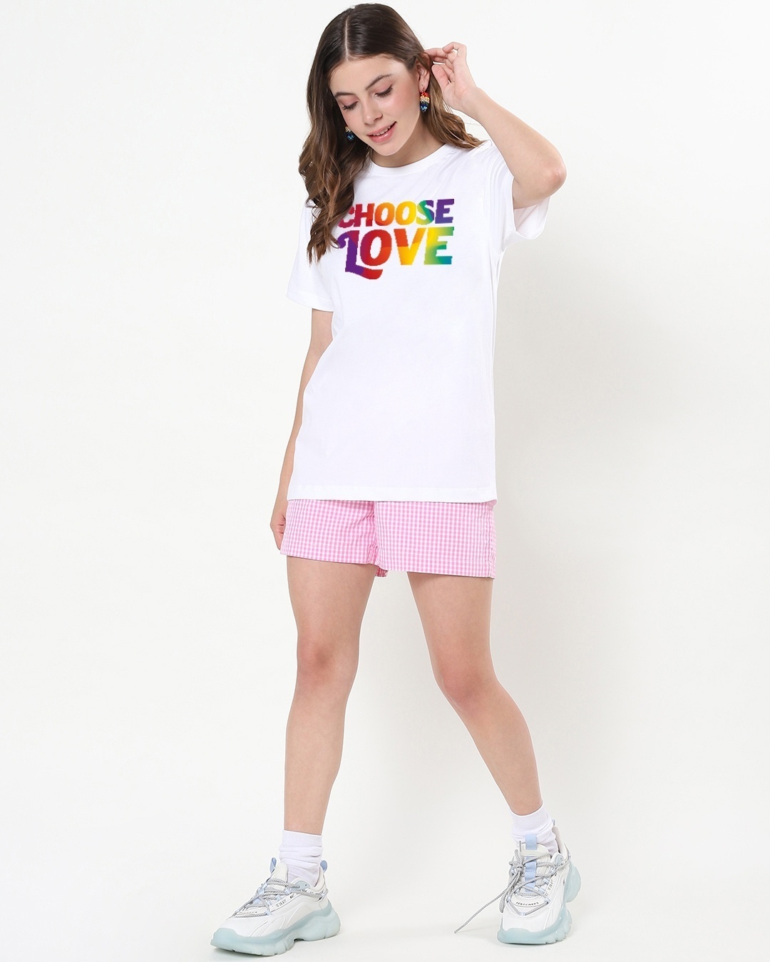 Shop Women's White Choose Love Typography Boyfriend Fit T-shirt-Design