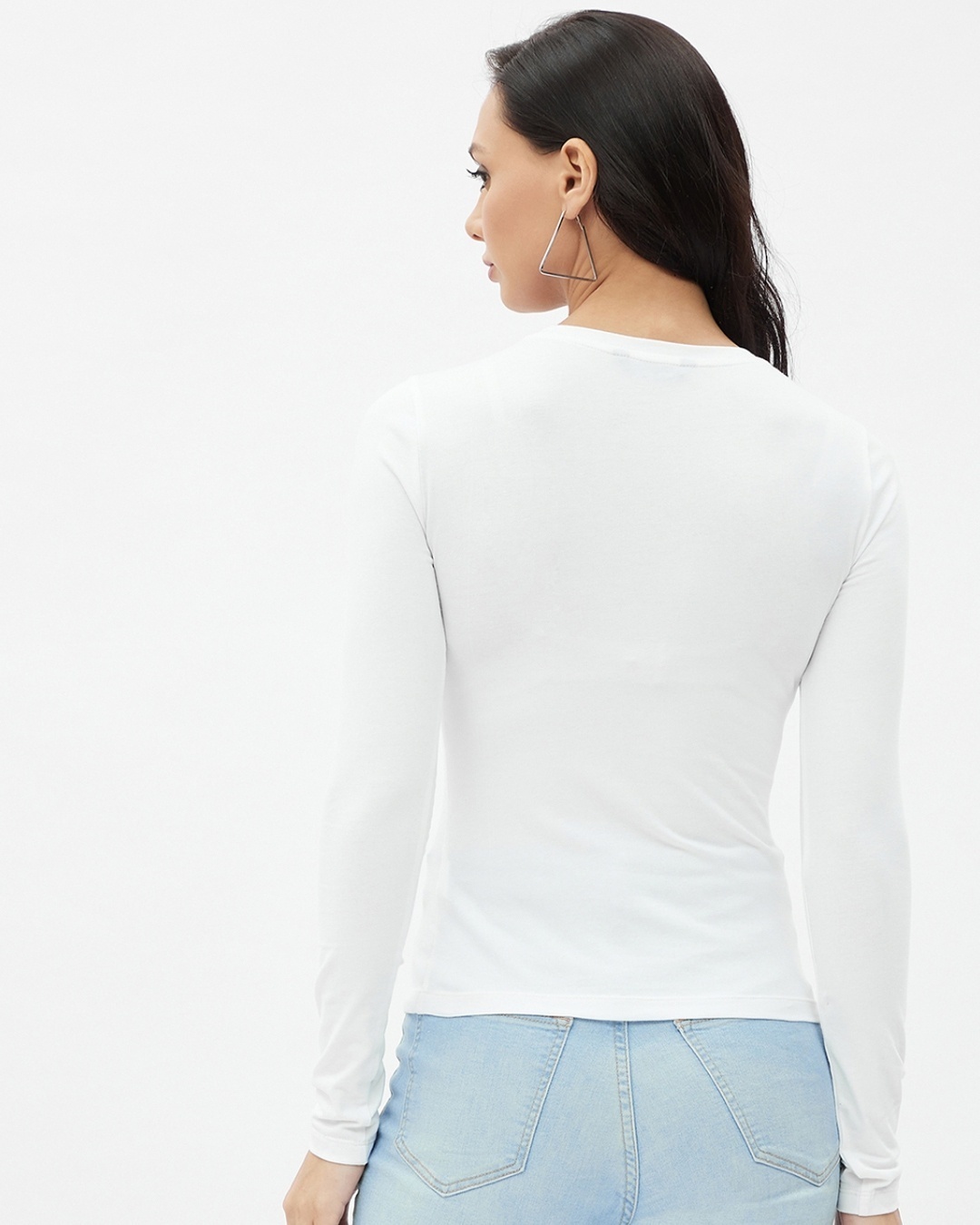 Shop Women's White Cotton Long Sleeve Round Neck T-shirt-Design