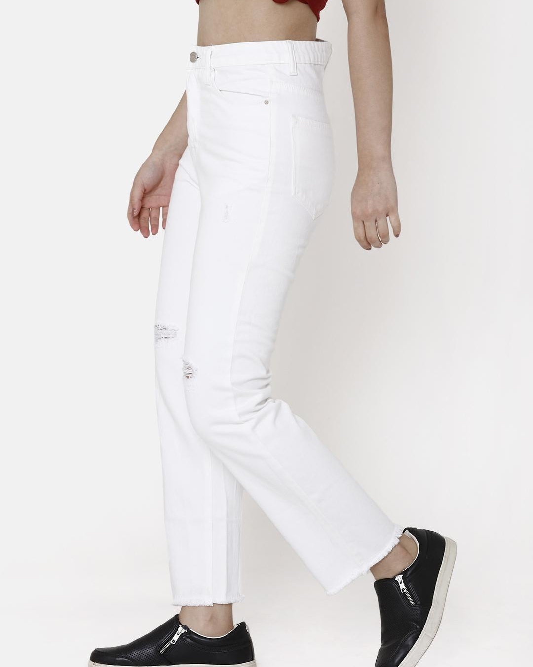 Buy Women's White Distressed Slim Fit Jeans for Women White Online at