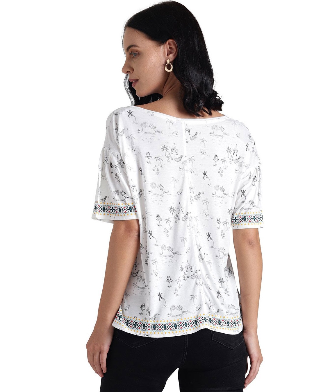 Shop Women's White Floral Print Half Sleeve Top-Design