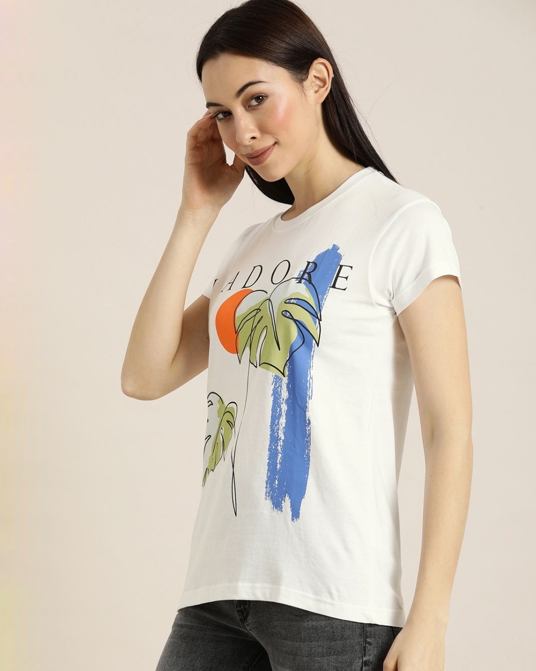 Shop Women's White Floral Print T-shirt-Design