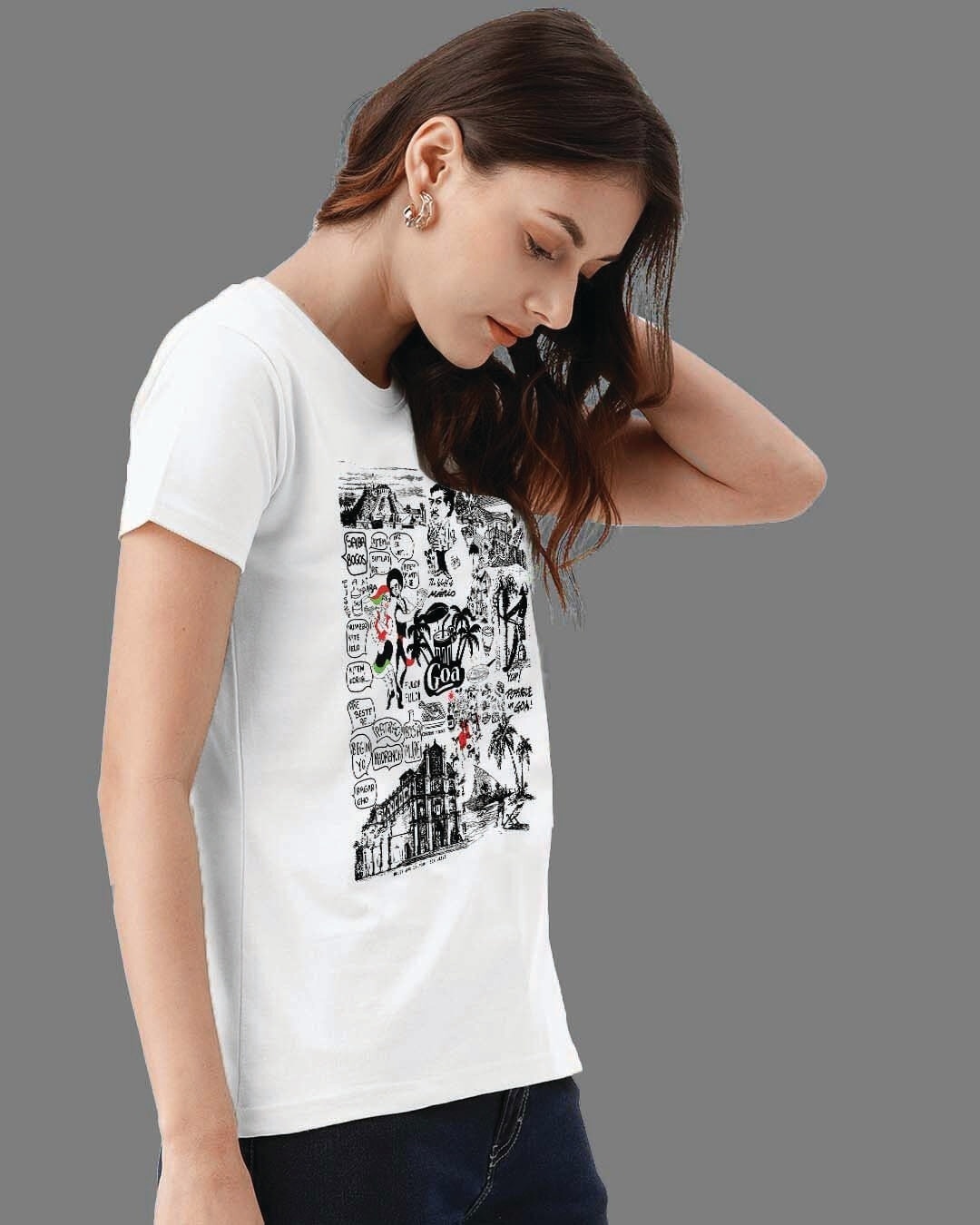 Shop Women's White Goa Travel Doodle Premium Cotton T-shirt-Design