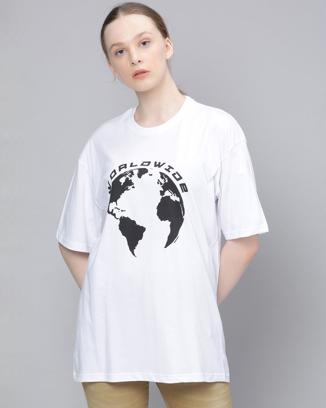 Shop Women's White Graphic Print T-shirt-Front