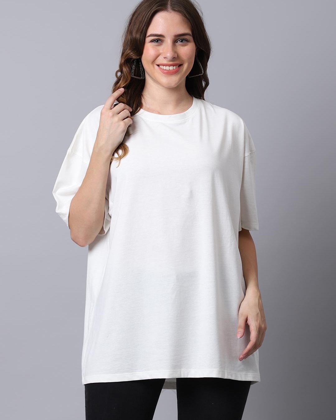 Shop Women's White Graphic Printed Oversized T-shirt-Back