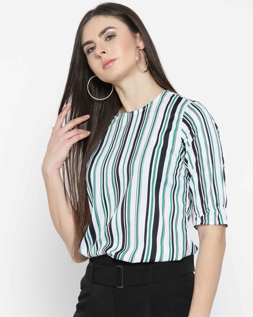 Shop Women's White & Green Striped Top-Back