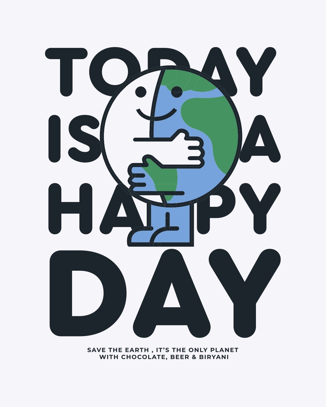 Shop Women's White Happy Earth Typography Boyfriend T-shirt-Full
