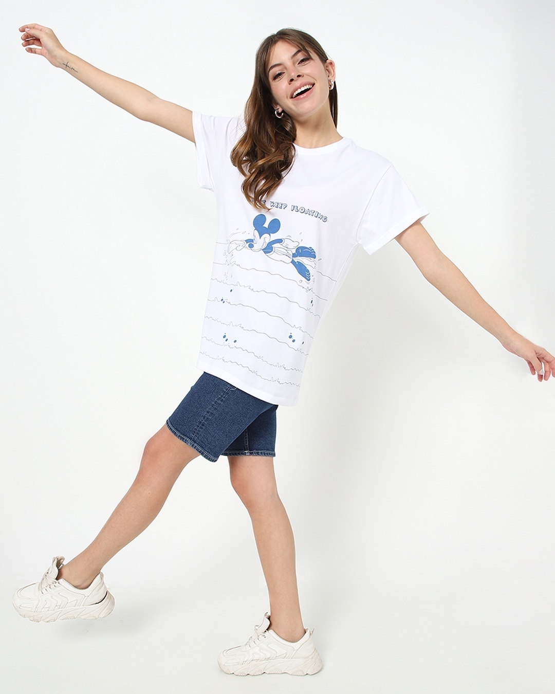 Shop Women's White Just keep Floating Graphic Printed Oversized T-shirt-Full
