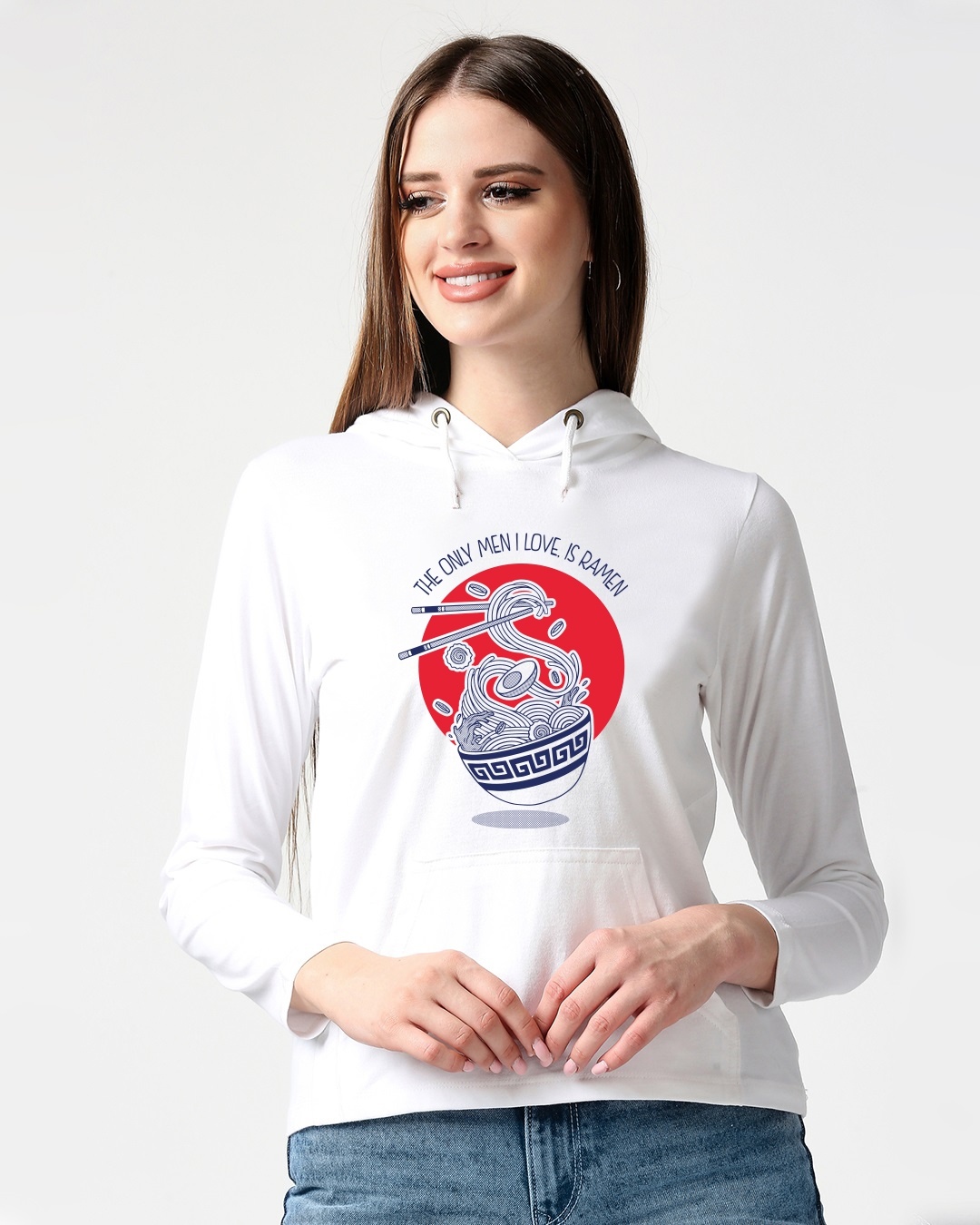 Shop Women's White Love Ramen Graphic Printed T-shirt-Front