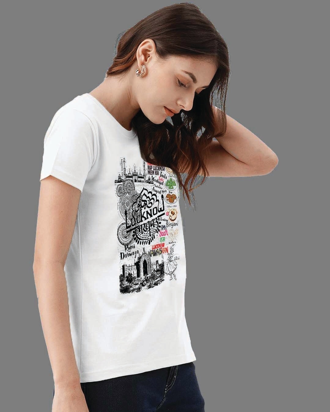 Shop Women's White Lucknow Travel Doodle Premium Cotton T-shirt-Design
