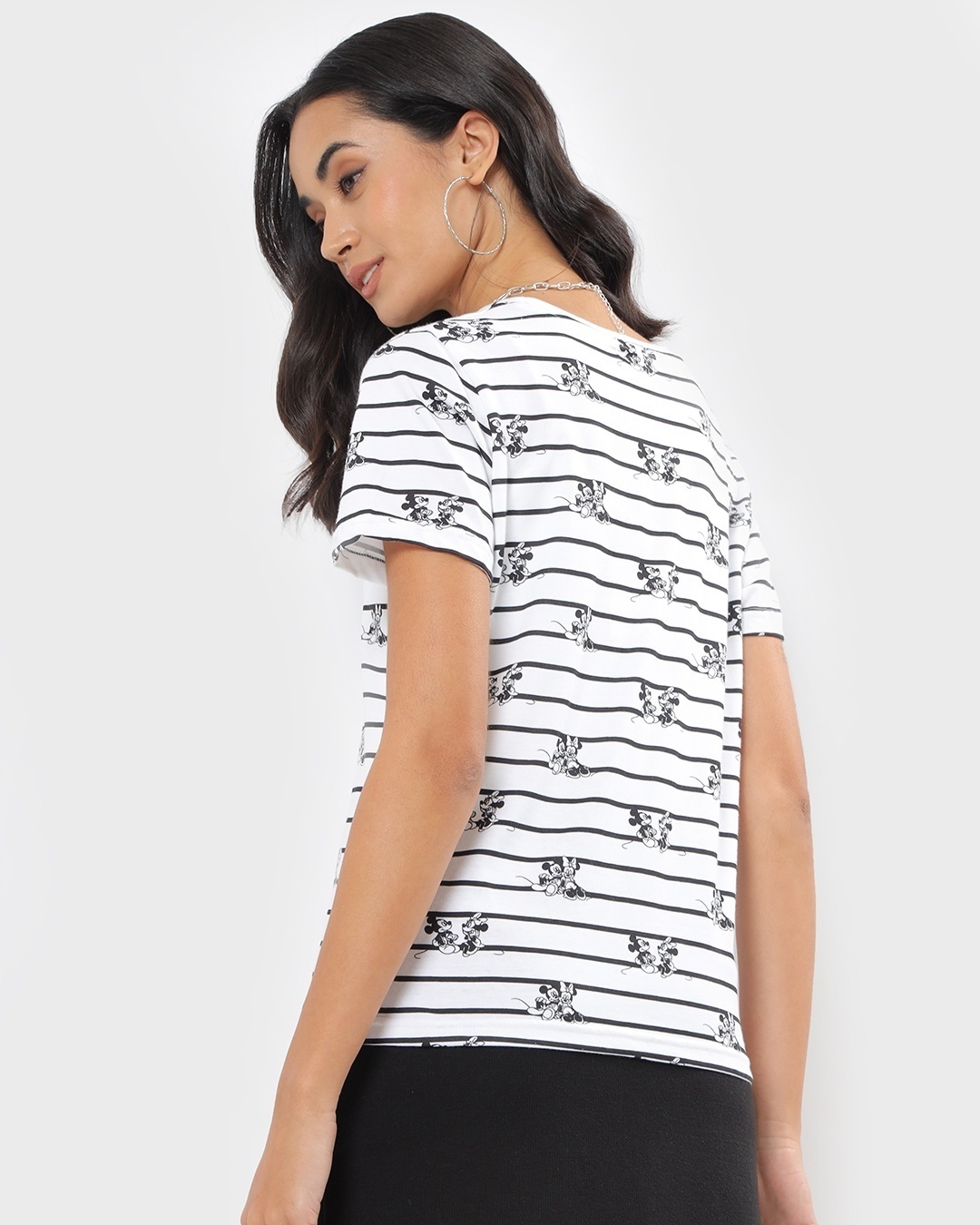 Shop Women's White Mickey & Minnie Stripe T-shirt-Design