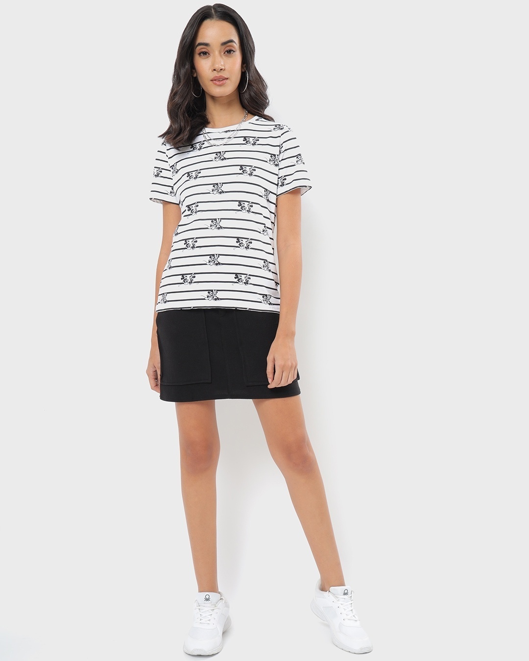 Shop Women's White Mickey & Minnie Stripe T-shirt-Full
