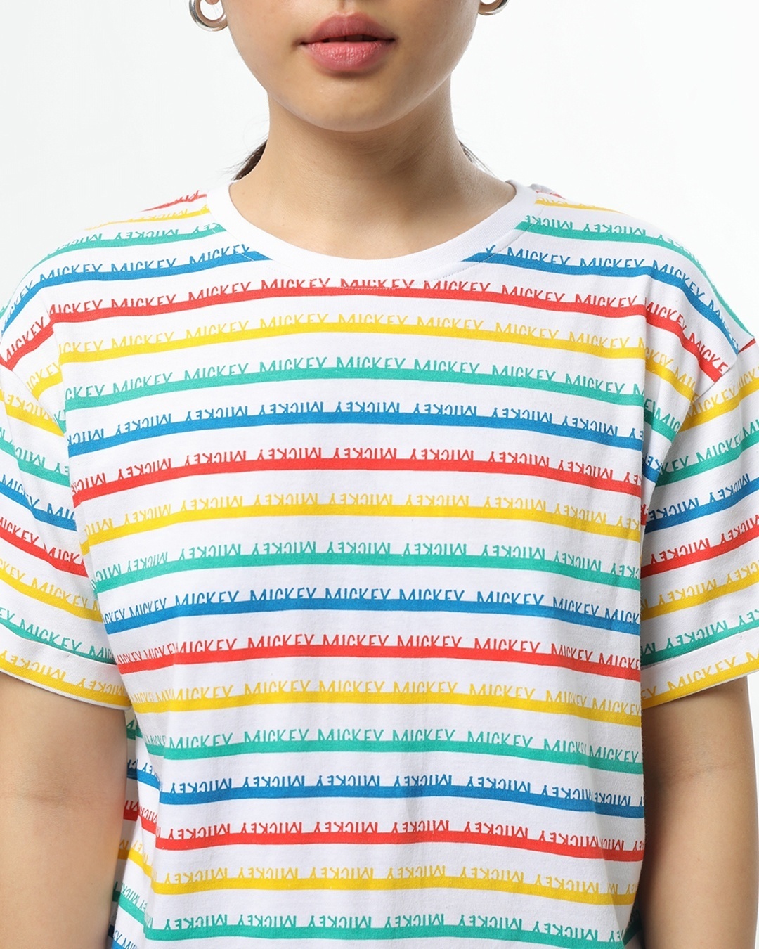 Shop Women's White Mickey Stripes Boyfriend T-shirt