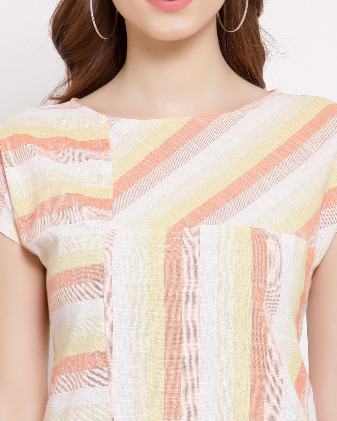 Buy Women's White & Orange Striped Top for Women White Online at Bewakoof