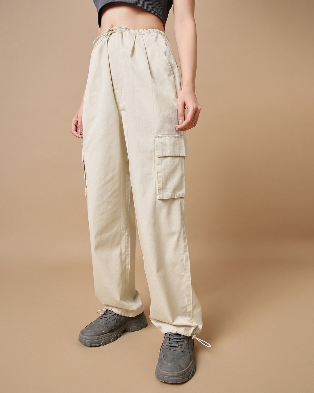 Buy Women's Off White Oversized Cargo Parachute Pants Online at