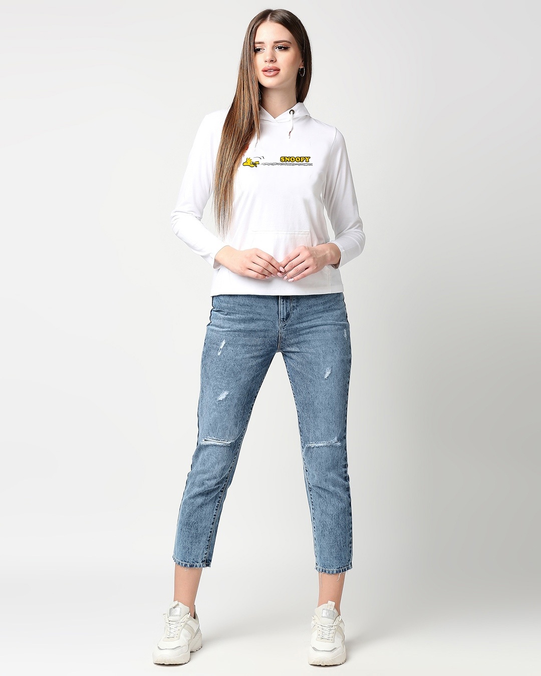Shop Women's White Peanuts Yellow Back Graphic Printed T-shirt-Full
