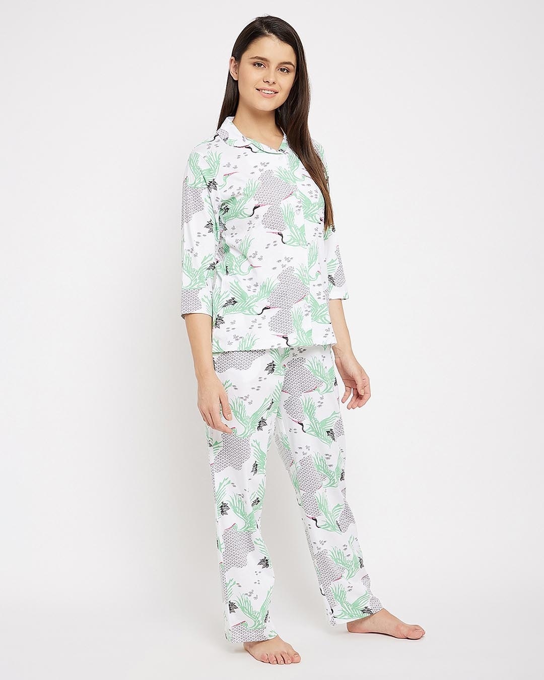Shop Women's White Printed Top & Pyjama Set (Pack of 2)-Design