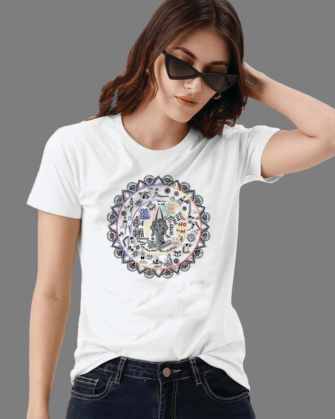 Shop Women's White Printed Yoga Doodle T-shirt