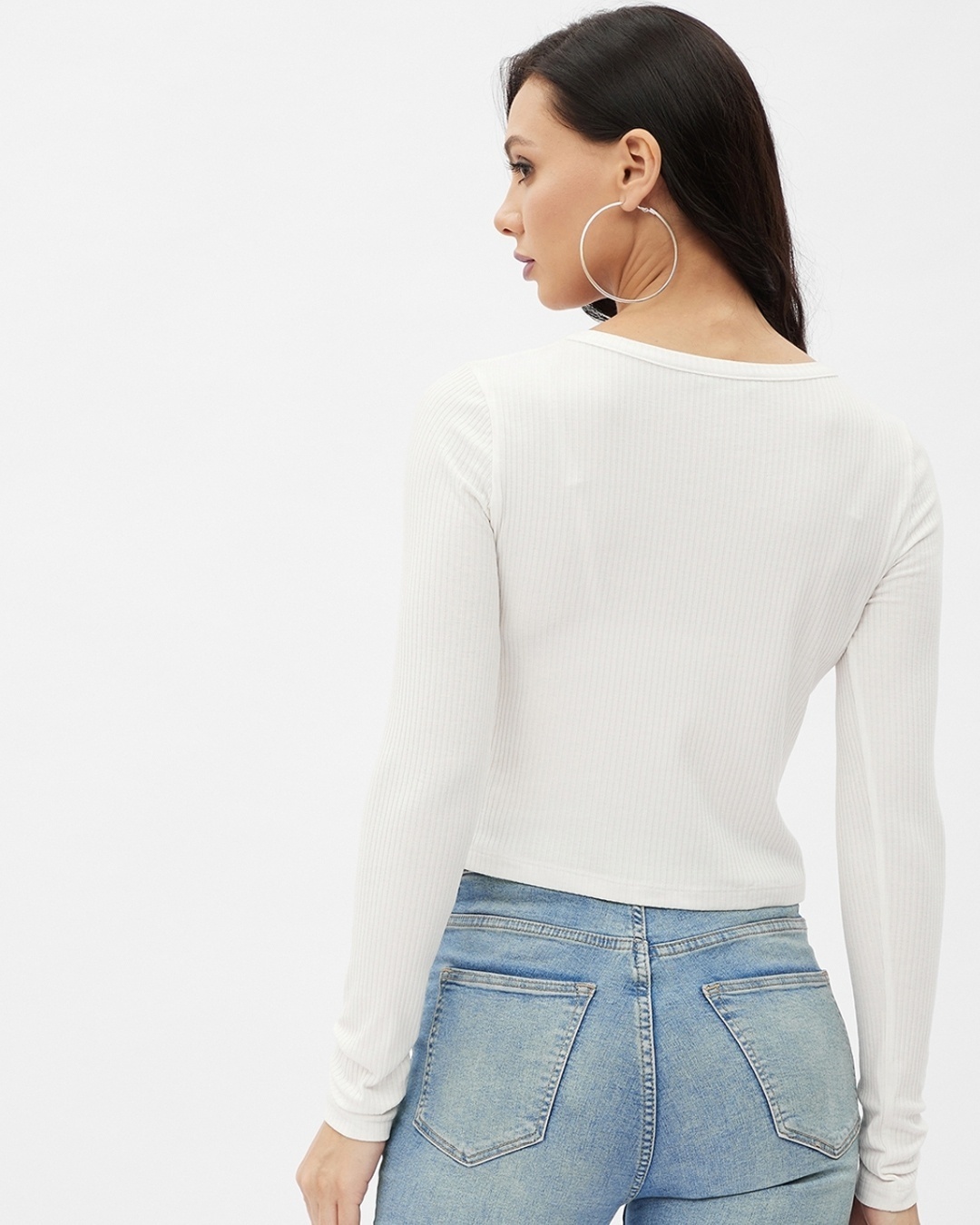 Buy Women's White Rayon V-neck Long Sleeve Top for Women White Online ...
