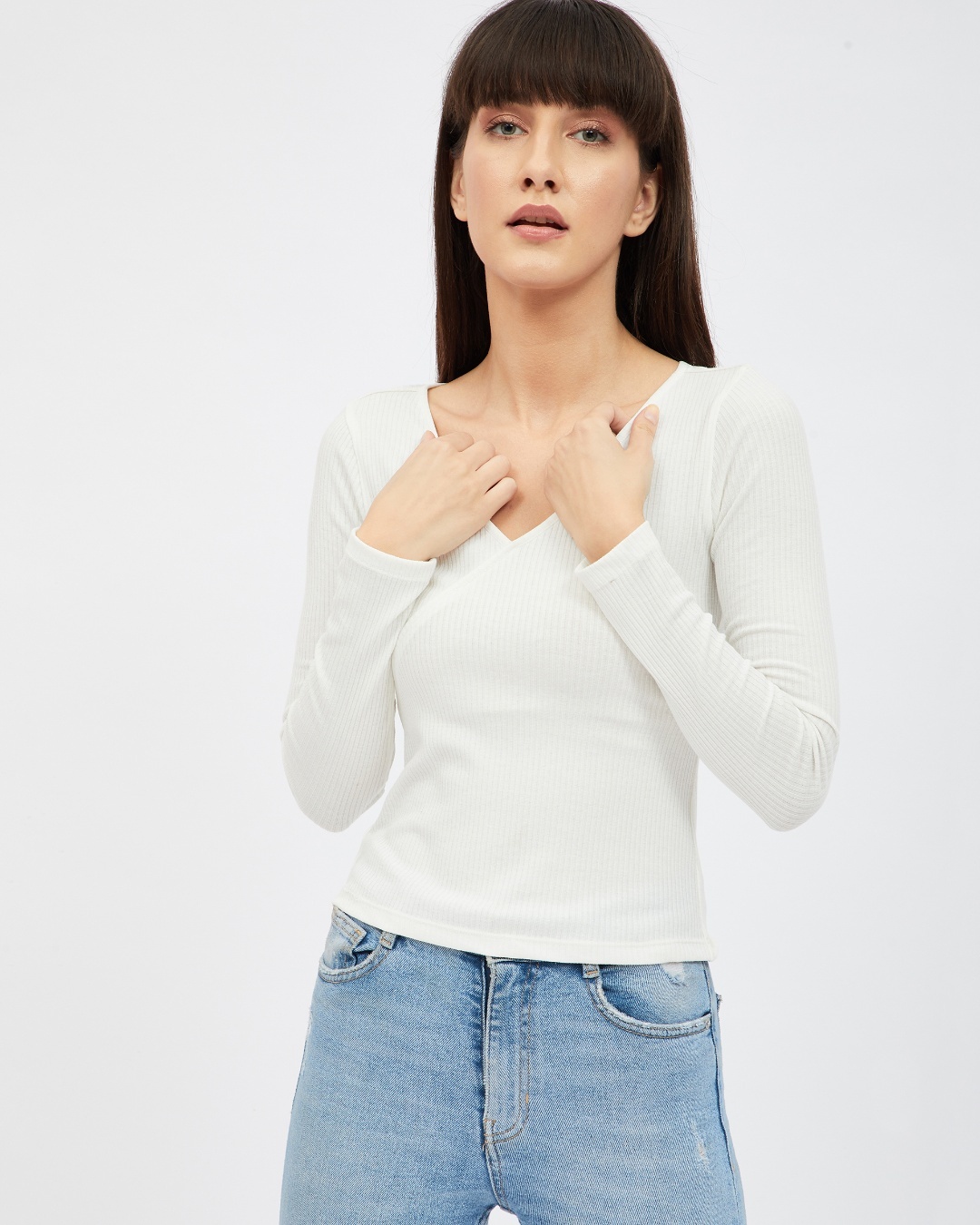 Buy Women's White Ribbed Full Sleeve Top for Women White Online at Bewakoof