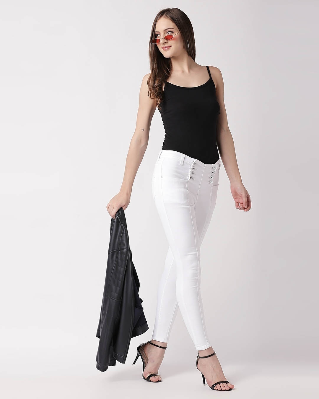Shop Women's White Slim Fit High Rise Clean Look Stretchable Crop Jeans-Full