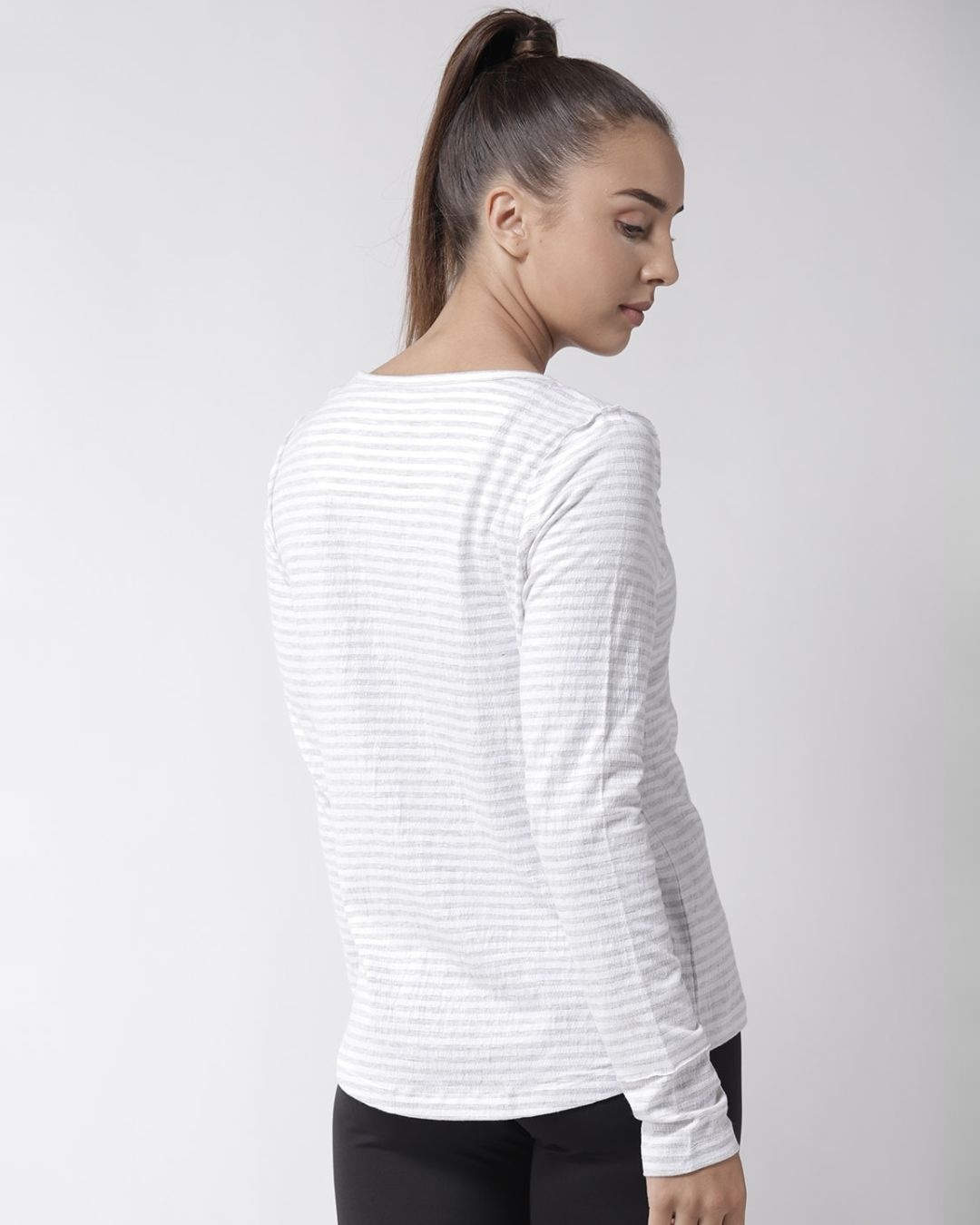 Shop Women's White Striped Slim Fit T-shirt-Back