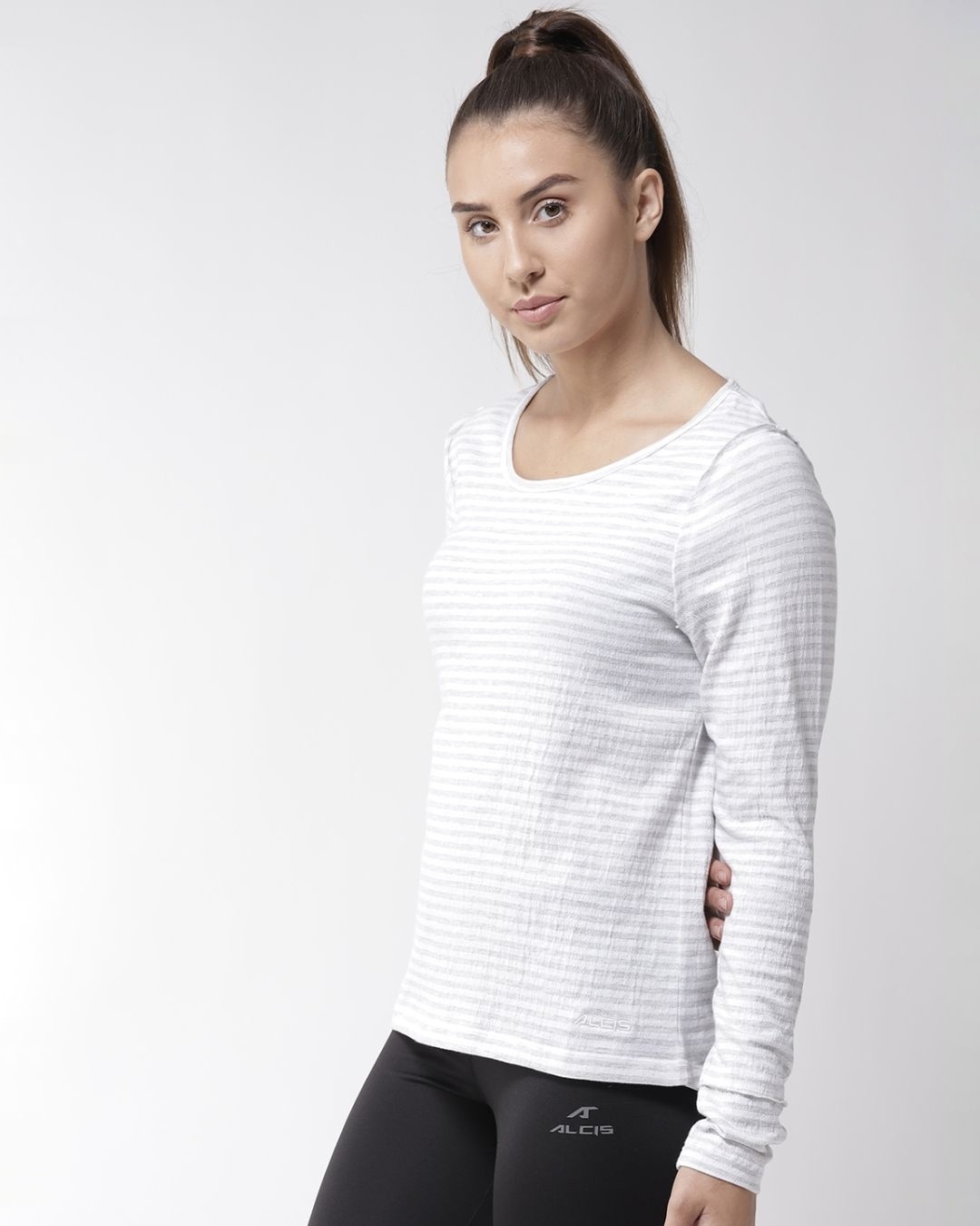 Shop Women's White Striped Slim Fit T-shirt-Design