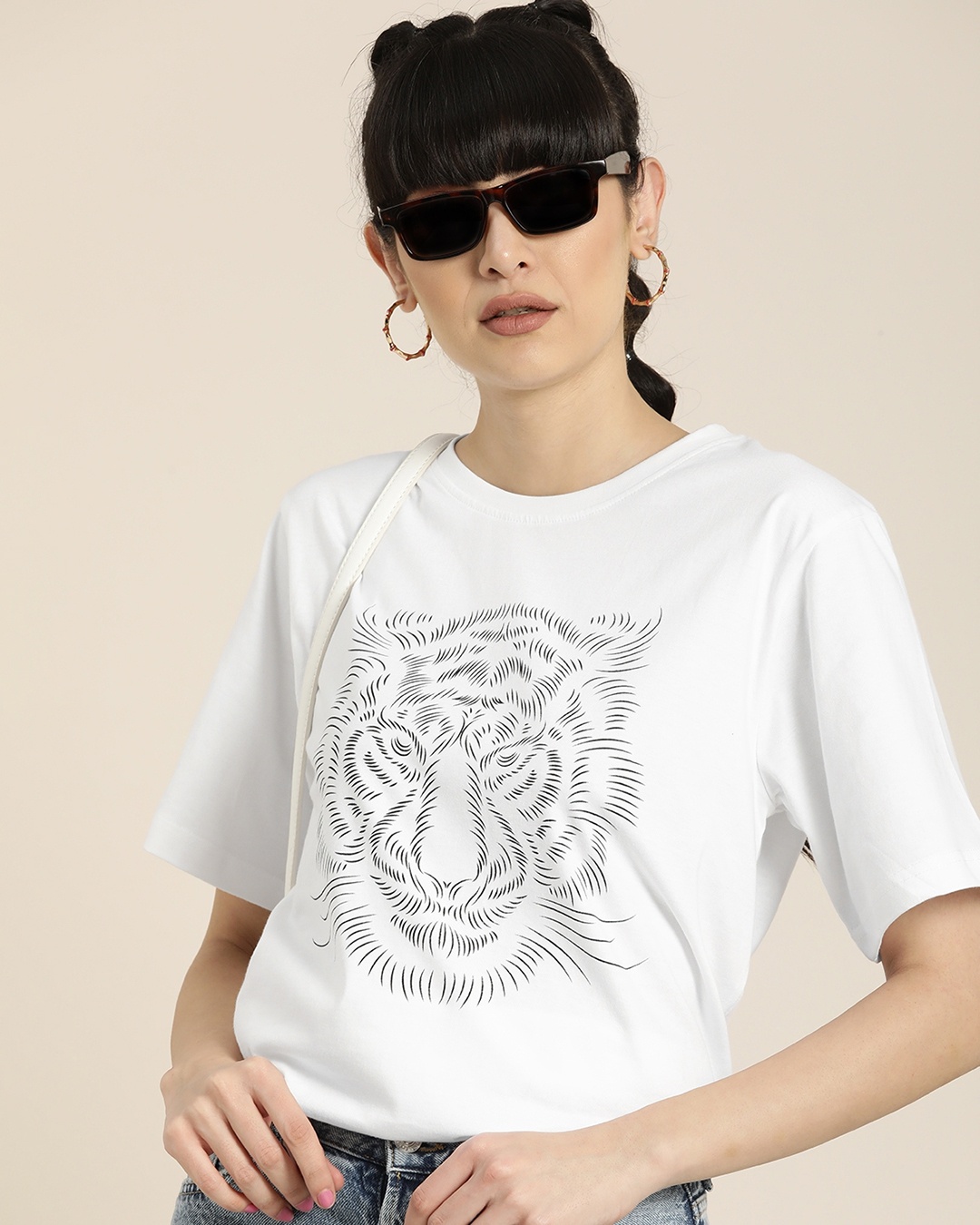 Buy Women's White Tigress Graphic Printed Oversized T-shirt for Women ...