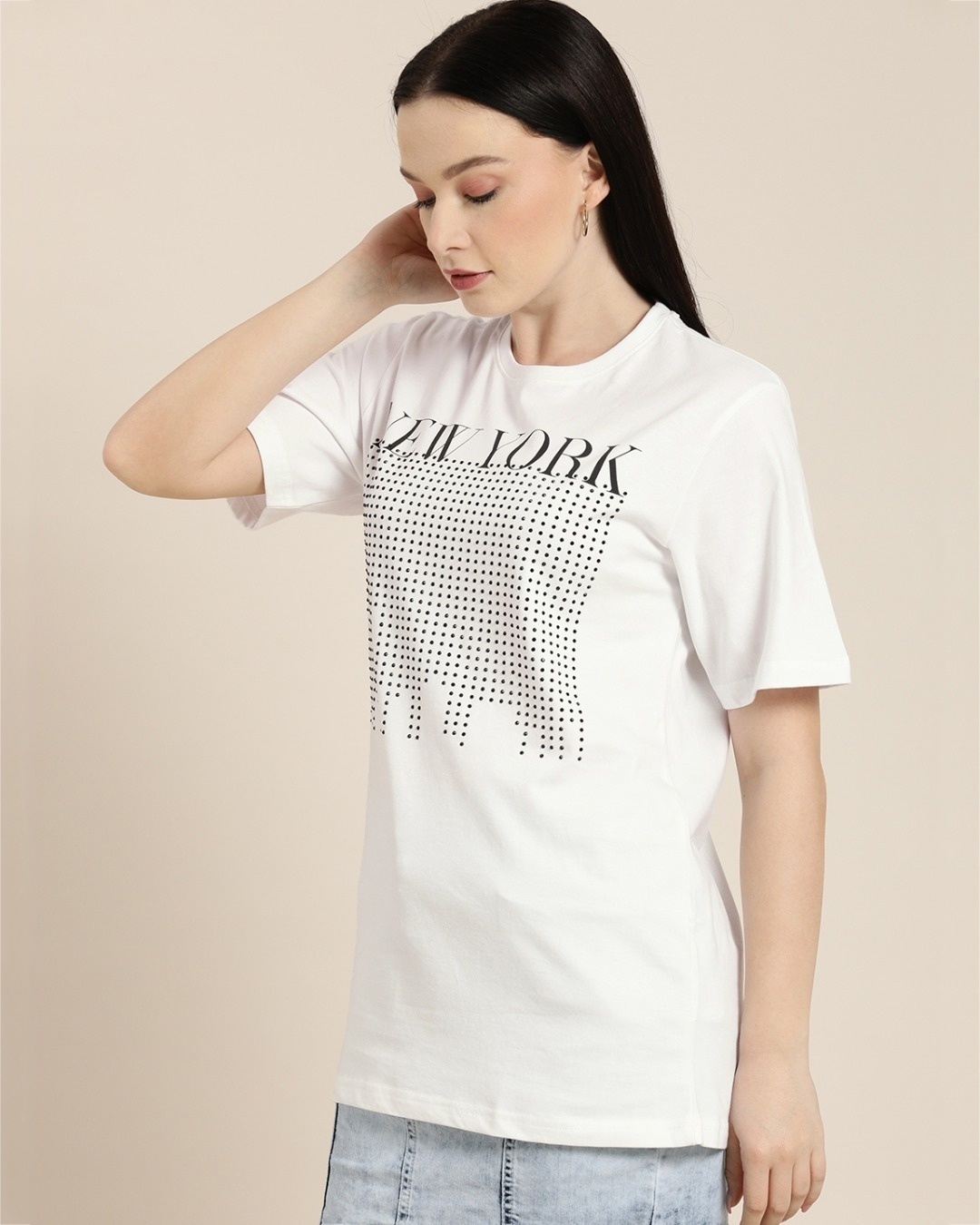 Shop Women's White Typography Oversized T-shirt-Front