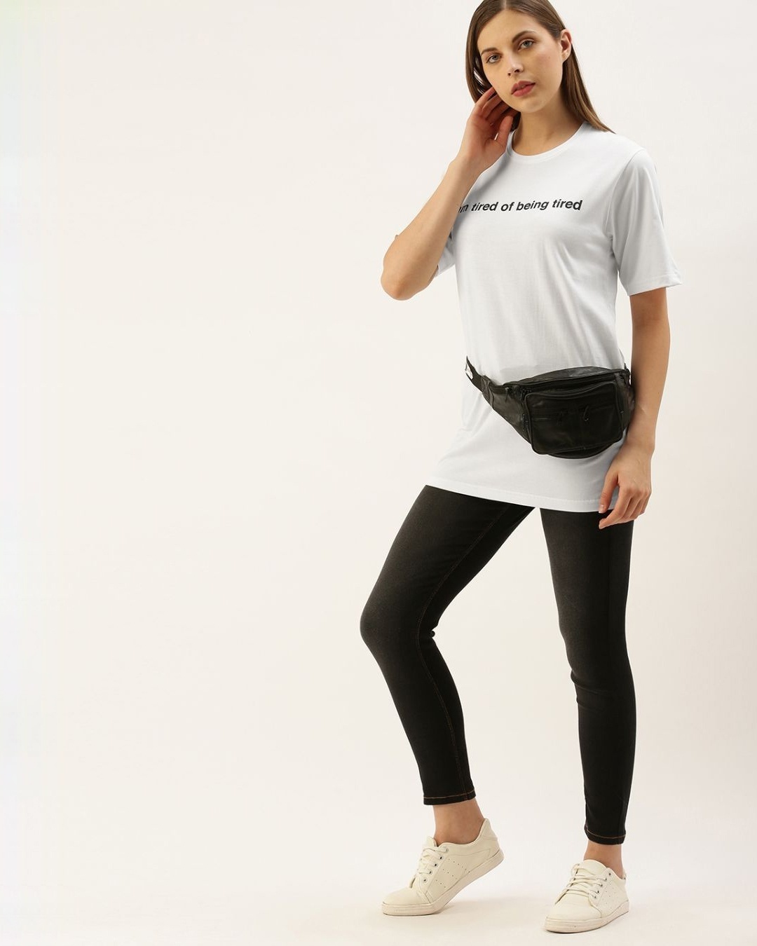 Shop Women's White Typography T-shirt