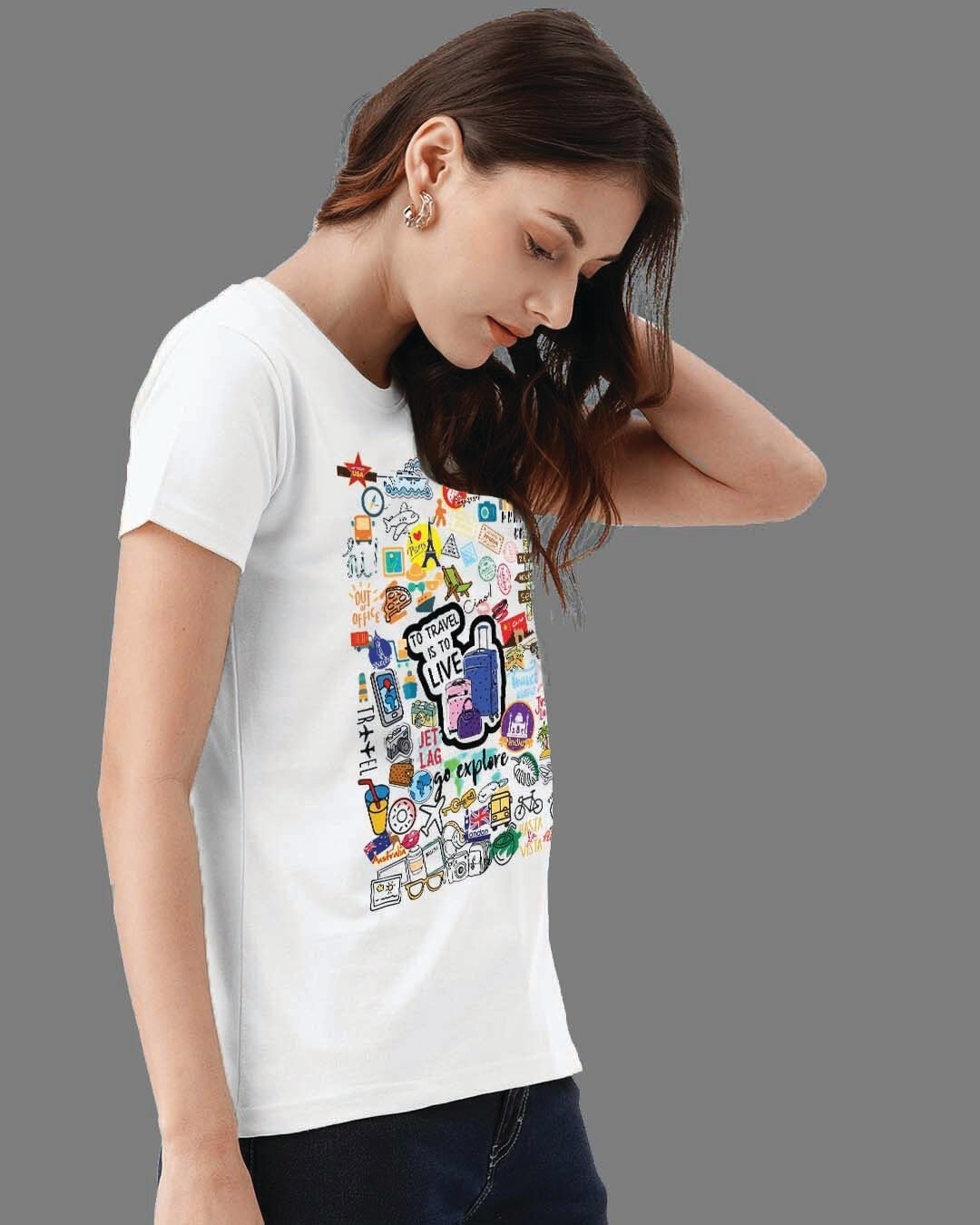 Shop Women's White Wanderlust Travel Doodle Premium Cotton T-shirt