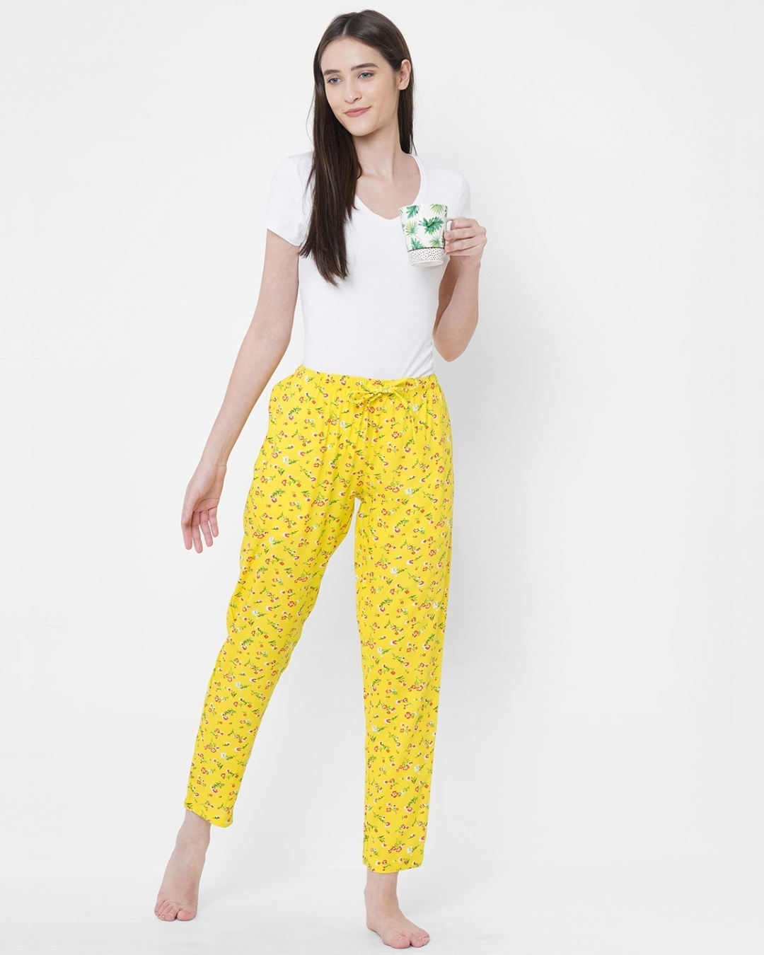 Shop Women's Yellow All Over Floral Printed Lounge Pants