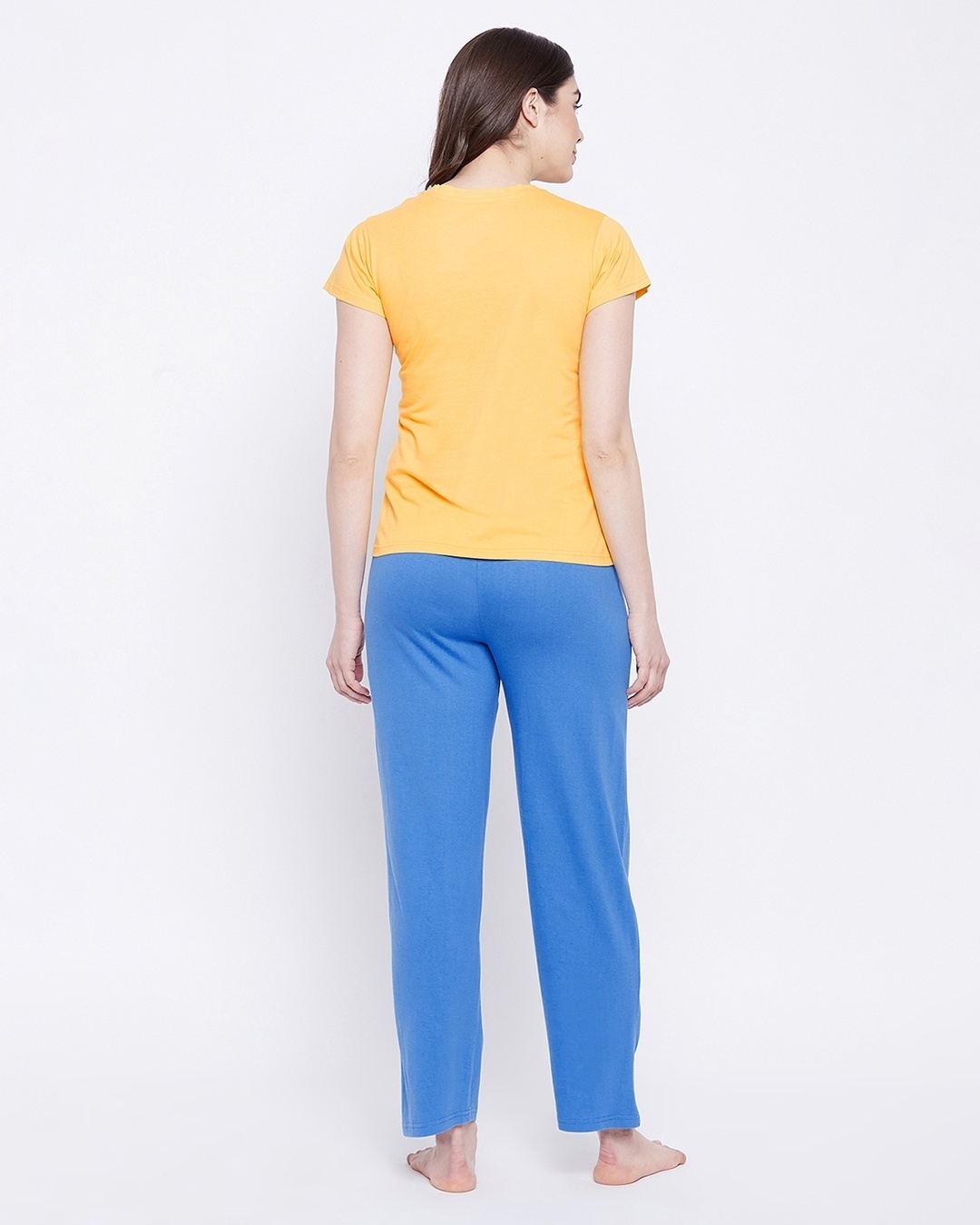 Shop Women's Yellow & Blue Lazy Sloth Graphic Printed Cotton T-shirt & Pyjamas Set-Design